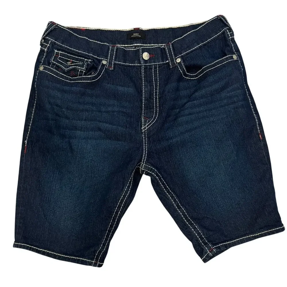 True Religion Ricky Big T Dark Wash Flap Denim Shorts Men's 40
